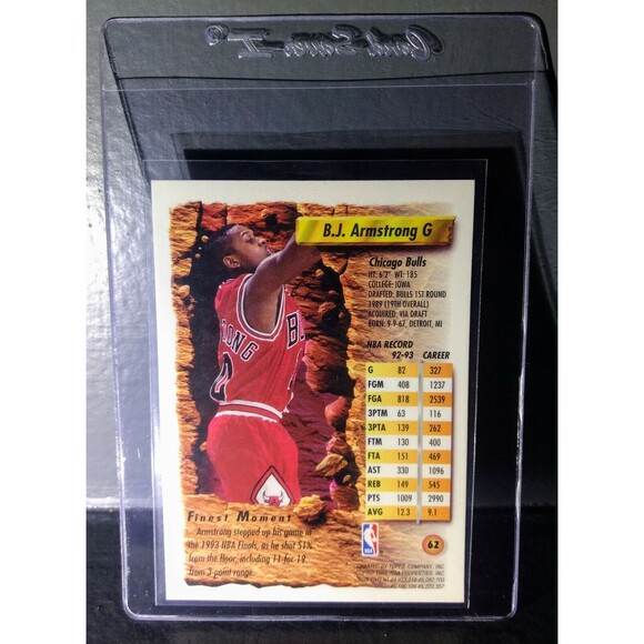 1993-94 Topps Finest B.J. Armstrong #62 Basketball Card - Picture 2 of 2